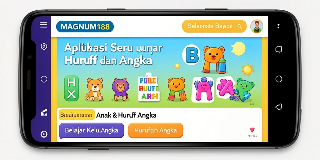 Tampilan antarmuka belajar huruf dan angka MAGNUM188 yang menarik.